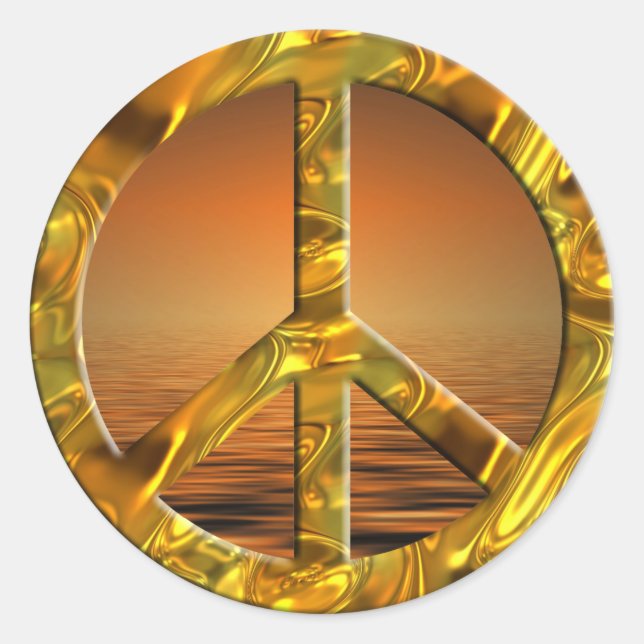 PEACE symbol - GOLD | sunset Classic Round Sticker (Front)