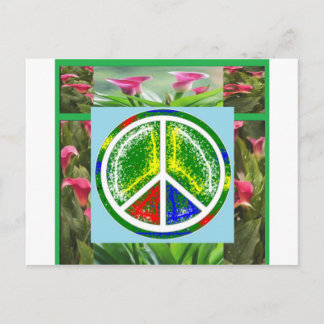 PEACE SYMBOL :  Green Artistic Flowers Postcard