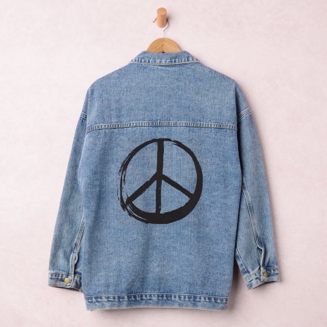 Peace Symbol Hippie Love 1960s Sign Brush Denim Jacket (Hangar)