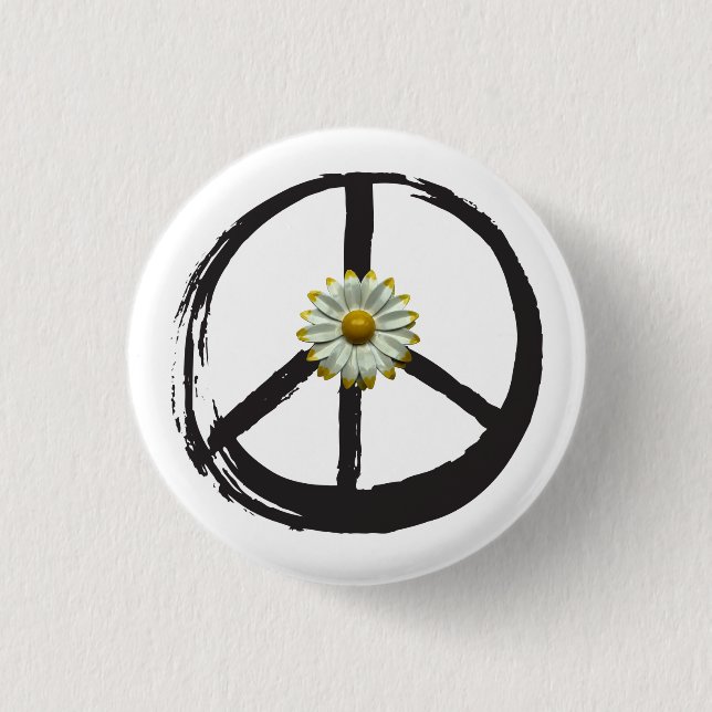 Peace Symbol Hippie Love 1960s Sign Daisy Love 1 Inch Round Button (Front)
