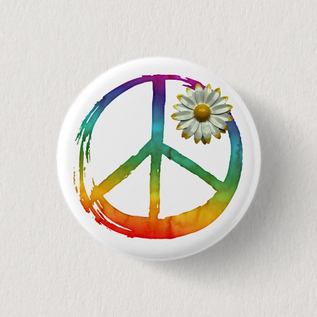 Peace Symbol Hippie Tie-Dye 1960s Sign Daisy Love 1 Inch Round Button (Front)