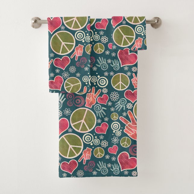 Peace Symbol Hipster Pacifism Sign Design Bath Towel Set (Insitu)