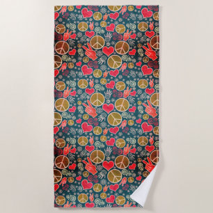 Peace Symbol Hipster Pacifism Sign Design Beach Towel