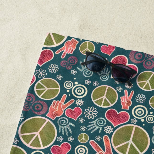 Peace Symbol Hipster Pacifism Sign Design Beach Towel (In Situ)