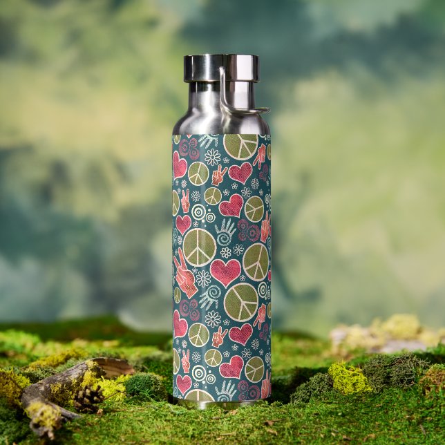Peace Symbol Hipster Pacifism Sign Water Bottle (Outdoor)