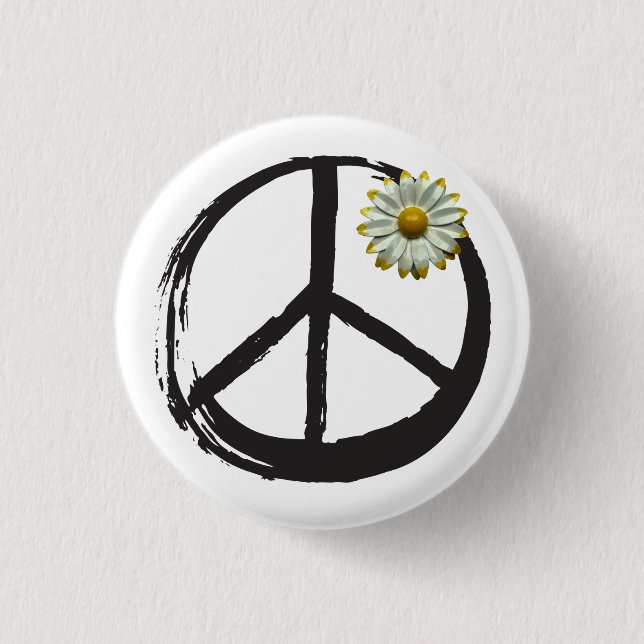 Peace Symbol No War Love 1960s Sign Daisy Love 1 Inch Round Button (Front)