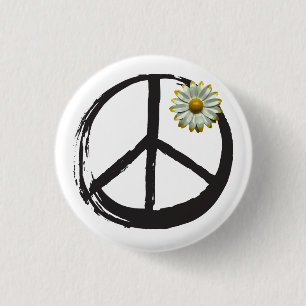 Peace Symbol No War Love 1960s Sign Daisy Love 1 Inch Round Button
