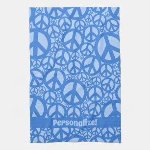 Peace Symbol Pattern Blue Kitchen Towel