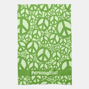 Peace Symbol Pattern Green Kitchen Towel