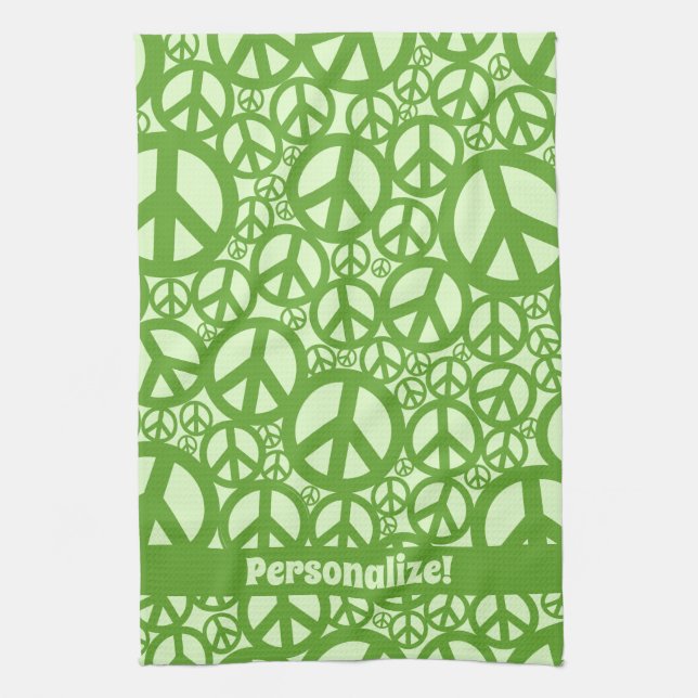 Peace Symbol Pattern Green Kitchen Towel (Vertical)