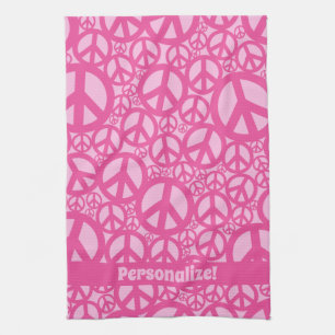 Peace Symbol Pattern Pink Kitchen Towel