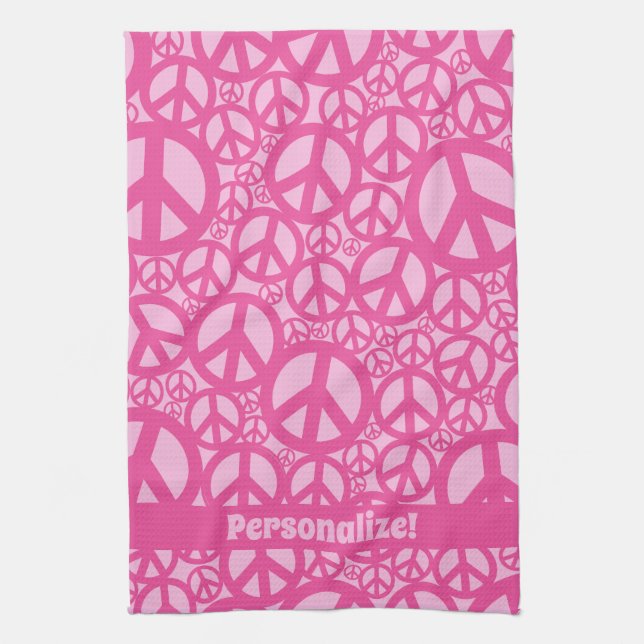 Peace Symbol Pattern Pink Kitchen Towel (Vertical)