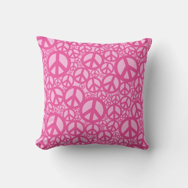 Peace Symbol Pattern Pink Throw Pillow (Front)