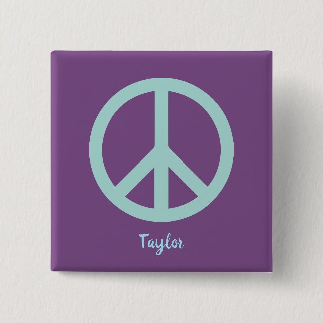 Peace Symbol Purple and Blue 2 Inch Square Button (Front)