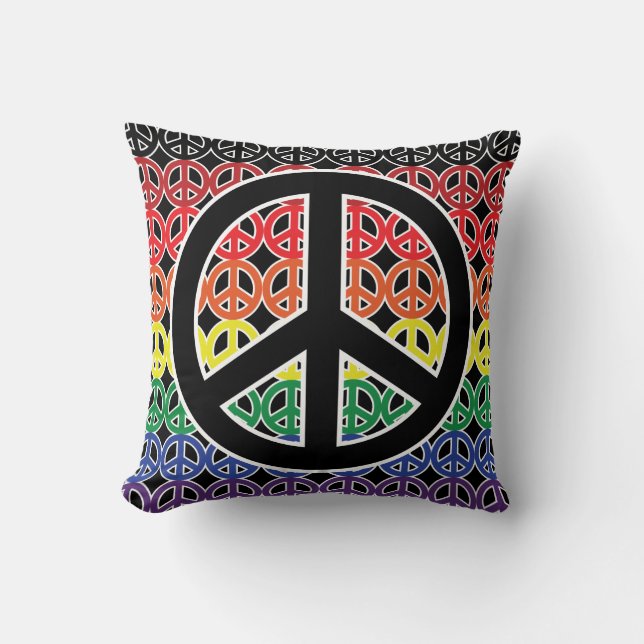 Peace Symbol Rainbow Lineup Throw Pillow (Front)