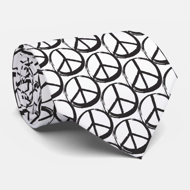 PEACE Symbol sign - 60s Hippie Elegant Black White Tie (Rolled)