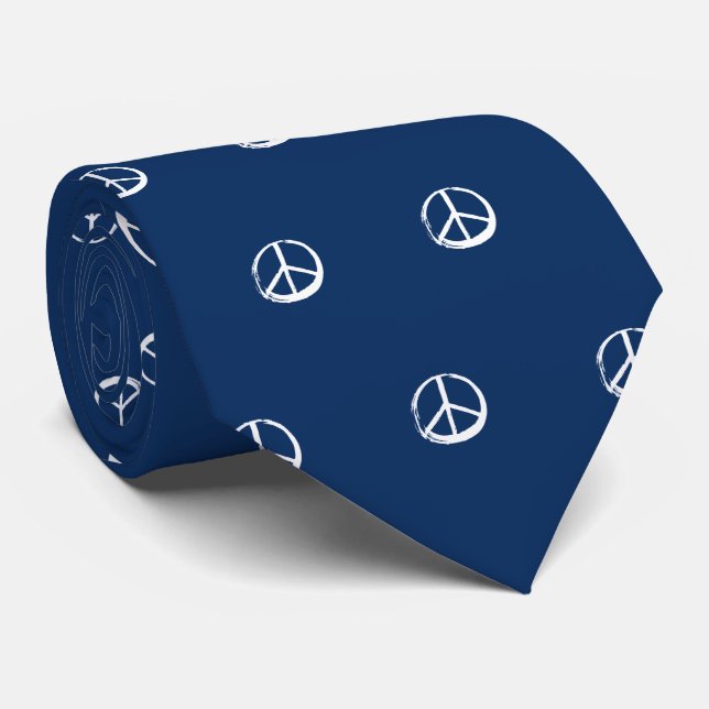 PEACE Symbol sign Fashion Elegant Statement Blue Tie (Rolled)