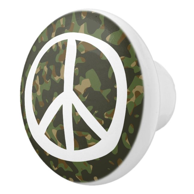 PEACE Symbol Sign - Hippie Green Khaki Camouflage Ceramic Knob (Right)