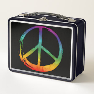 PEACE Symbol sign - Hippie Watercolor Tie-dye 60s  Metal Lunch Box