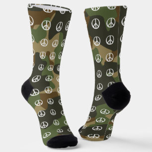 PEACE Symbol sign  Peaceful Green Khaki Camouflage Socks