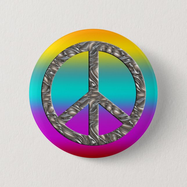 PEACE symbol  - SILVER 2 Inch Round Button (Front)