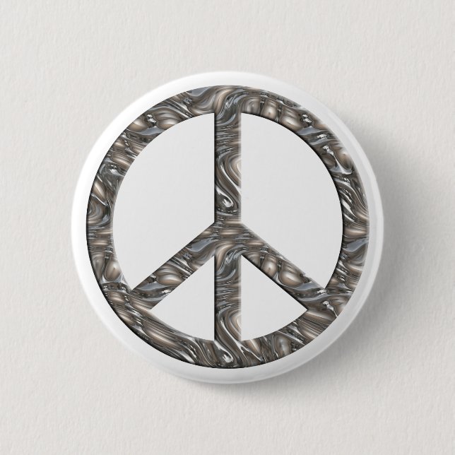 PEACE symbol  - SILVER 2 Inch Round Button (Front)