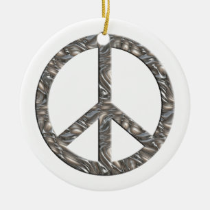 PEACE symbol  - SILVER Ceramic Ornament