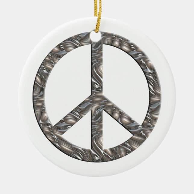 PEACE symbol  - SILVER Ceramic Ornament (Front)