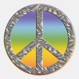 PEACE symbol  - SILVER   chakren coloured Classic Round Sticker
