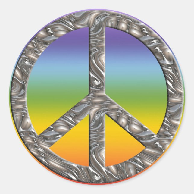 PEACE symbol  - SILVER | chakren coloured Classic Round Sticker (Front)