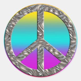 PEACE symbol - SILVER coloured linear Classic Round Sticker