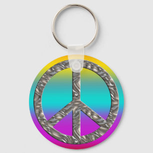 PEACE symbol - SILVER Keychain
