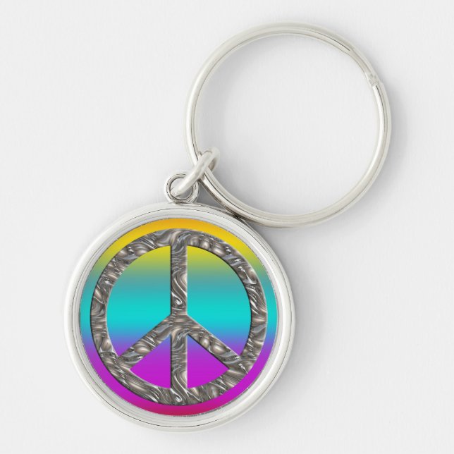 PEACE symbol  - SILVER Keychain (Front)