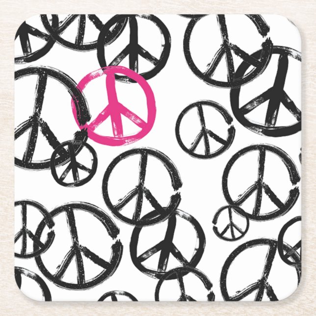 Peace symbol square paper coaster (Front)