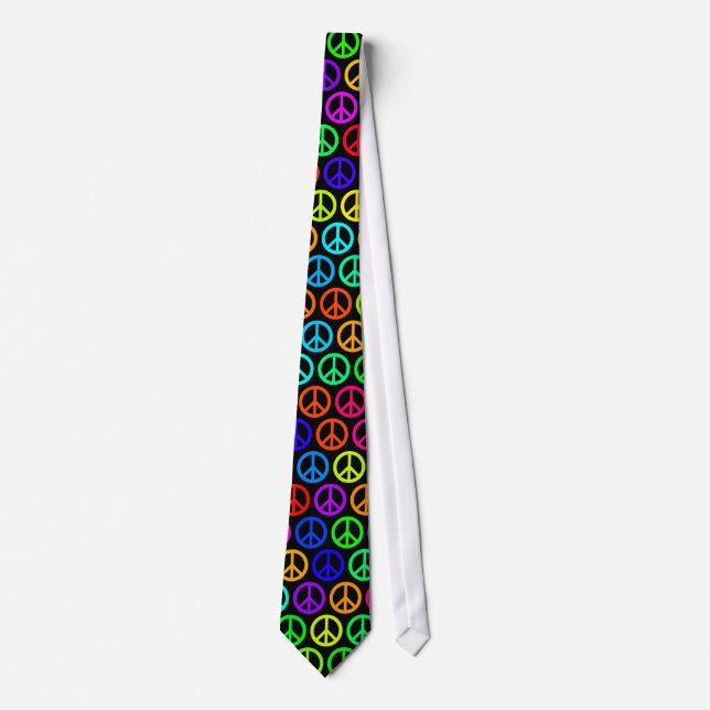 Peace Symbol Tie (Rainbow Colours on Black) (Front)