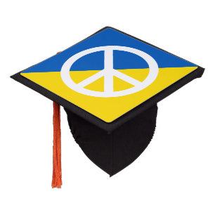 Peace symbol with Ukraine flag anti war Graduation Cap Topper