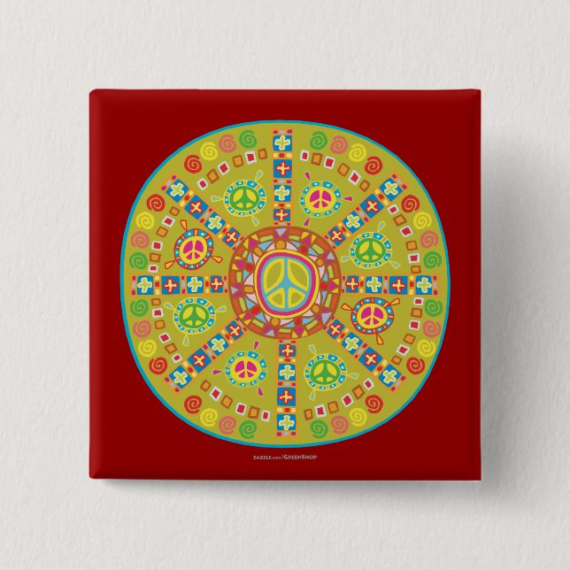 Peace Symbols Design 2 Inch Square Button (Front)