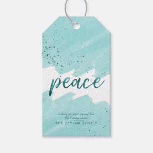 Peace   Teal Watercolor Christmas Gift Tags