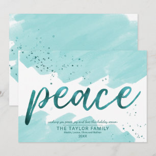 Peace   Teal Watercolor Christmas Holiday Card