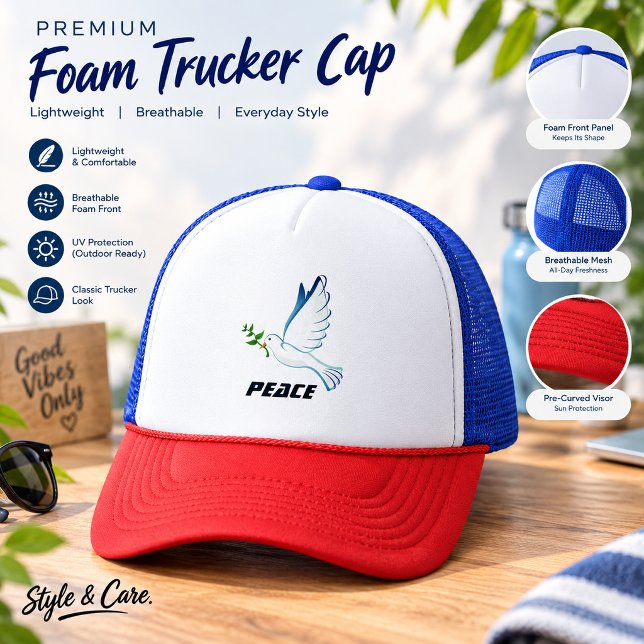Peace Text Flying Pigeon Trucker Hat Design Style (Custom Pigeon Text Pigeon Trucker Hat Design Style)