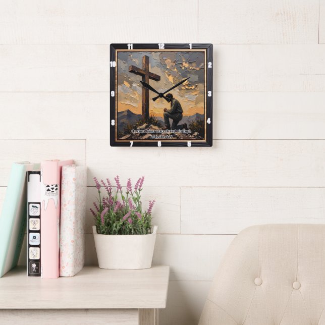 Peace Through Blood: Cross's Calm Square Wall Clock (Reading Room)