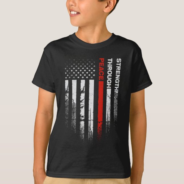 Peace Through Strength Distressed Flag Usa  T-Shirt (Front)