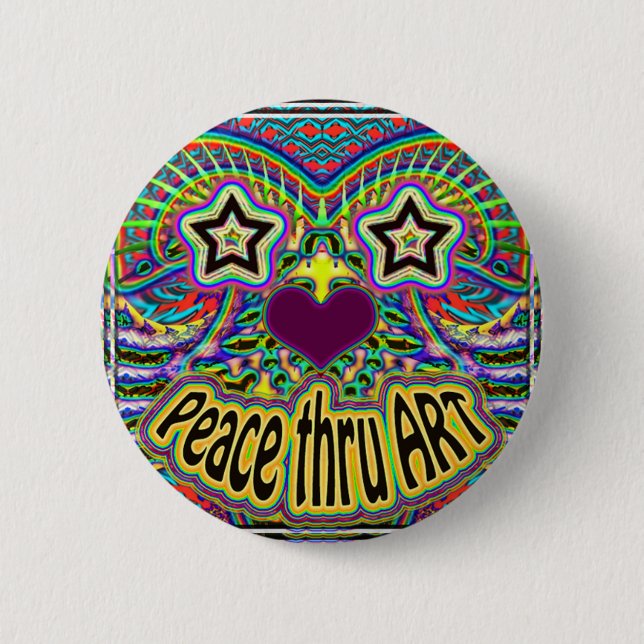 peace-thru-art-star-face 2 inch round button (Front)