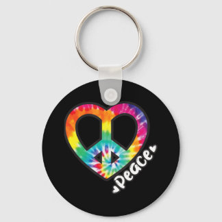 Peace Tie Dye Vintage Heart Hippie Retro Groovy Keychain