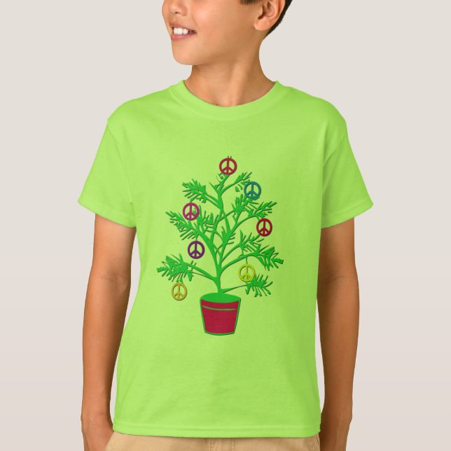 Peace Tree Holiday Tree with Peace Symbols T-Shirt (Front)