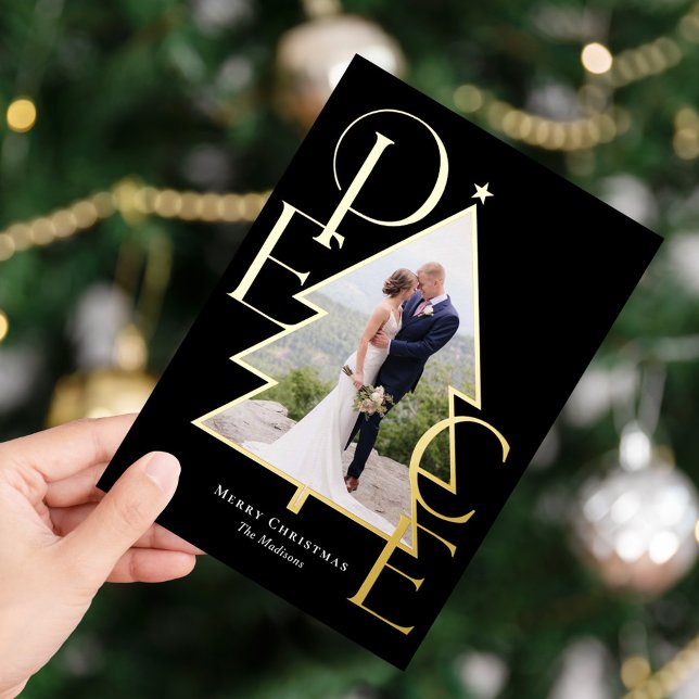 Peace Tree REAL FOIL Modern Holiday Photo Card (Creator Uploaded)