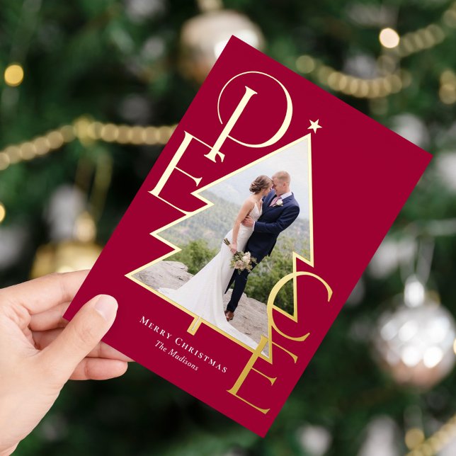 Peace Tree REAL FOIL Modern Holiday Photo Card (Creator Uploaded)