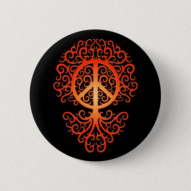 Peace Tree, red and black 2 Inch Round Button (Front)