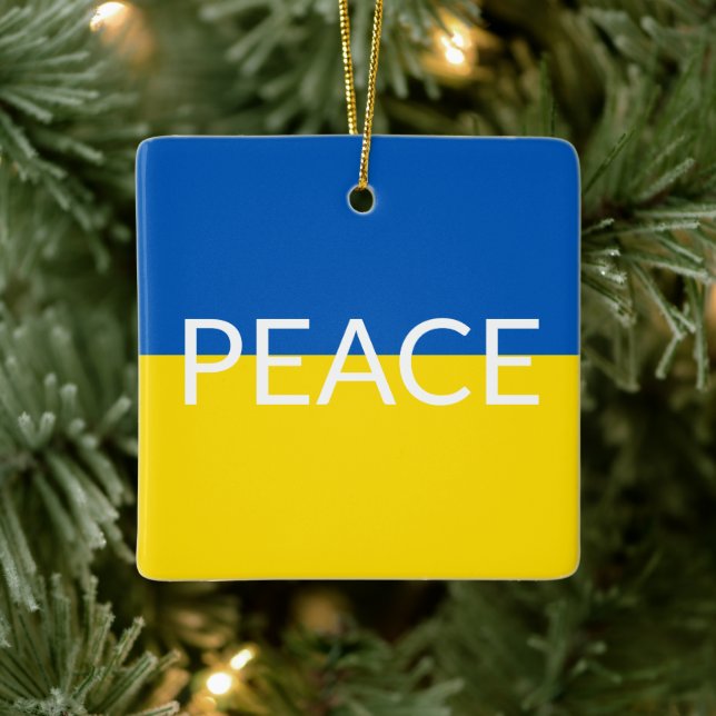 Peace Ukraine flag blue yellow custom text  Ceramic Ornament (Tree)