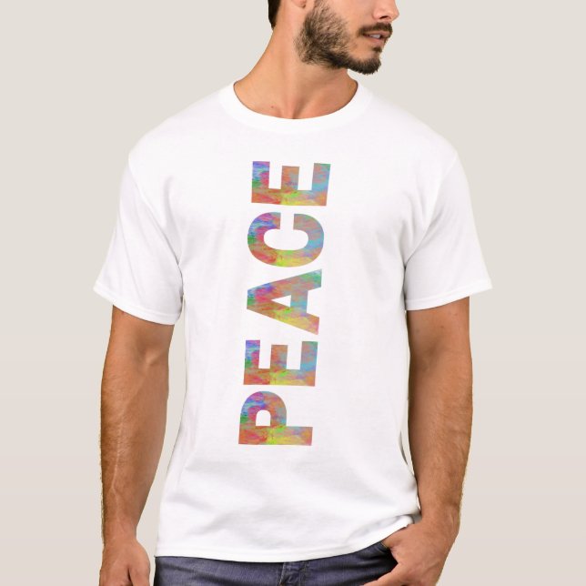 Peace Vertical Colourful Text Design T-Shirt (Front)